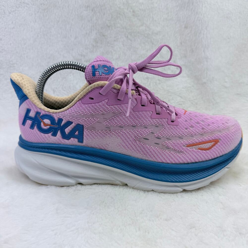 HOKA Clifton 9 Womens Running Shoes Pink Blue Size 8.5 Athletic Sneakers Shoe